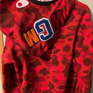 Bape Red Camouflage Hooded Sweatshirt with Letter Patches